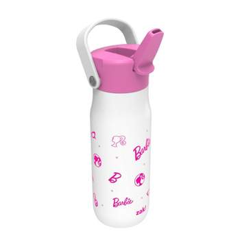 Zak Designs 20 fl oz Stainless Steel Barbie Water Bottle with Straw Pink/White