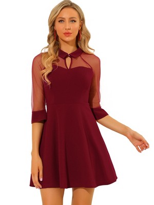 INSPIRE CHIC Women's Keyhole Mesh Sheer Half Sleeve Retro Gothic Cocktail Party Vintage Dress