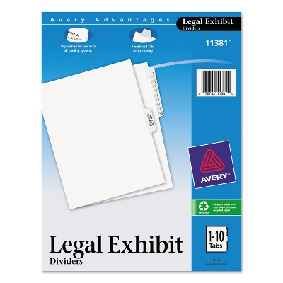 Avery-Style Legal Exhibit Side Tab Divider Title: 1-10 Letter White 11381