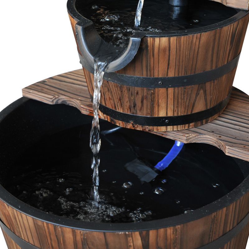 Outsunny Wood Freestanding Fountain with 2 Tier Waterfall Barrel, Electric Pump for Garden Decor, Lawn, Backyard, 5 of 7
