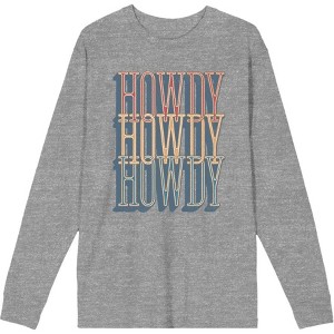 Western Howdy Repeat Text Crew Neck Long Sleeve Adult Tee - 1 of 3