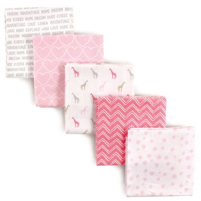 Luvable Friends Baby Girl Cotton Flannel Receiving Blankets, Giraffe 5-Pack, One Size