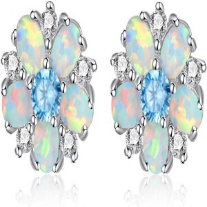 Attop White Gold/Rose Gold Plated Ladies Flower Stud Earrings Cute Unique Earrings - 1 of 4