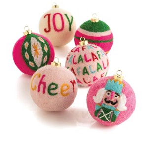 Shiraleah "Joy" Assorted Set Of 6 Multicolored Felt Christmas Ornaments - 1 of 4