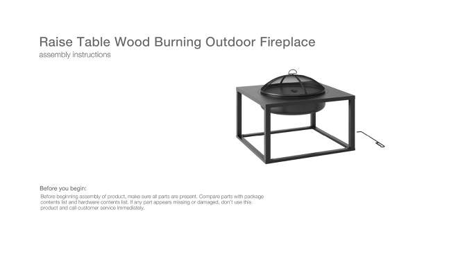 Pleasant Hearth Raised Table Wood Burning Outdoor Fireplace with Spark Screen, 2 of 7, play video