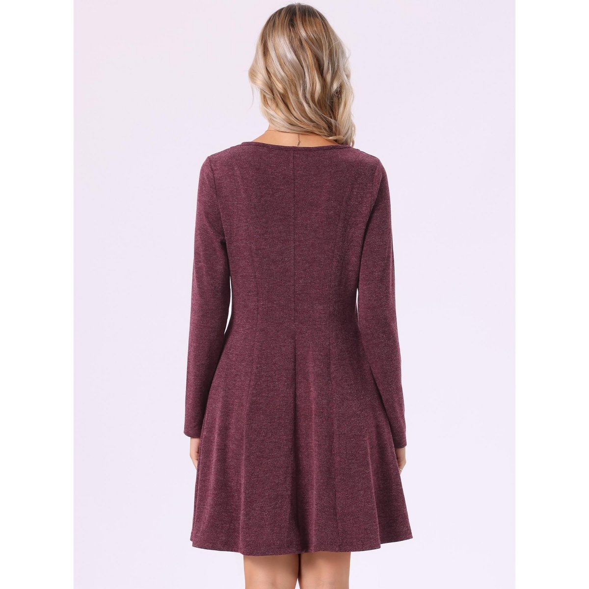 Женские платья INSPIRE CHIC Women's Casual Knit Mini Long Sleeve Lightweight Round Neck Pull-On Dress X Small Dark Red — фото 3