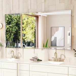 Frameless Rectangle Bathroom Mirror, Shatterproof Beveled Edge Glass, Modern Wall Mirror - 1 of 4