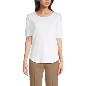 Lands' End Women's Supima Micro Modal Elbow Sleeve Balletneck Curved Hem Top - 1 of 3