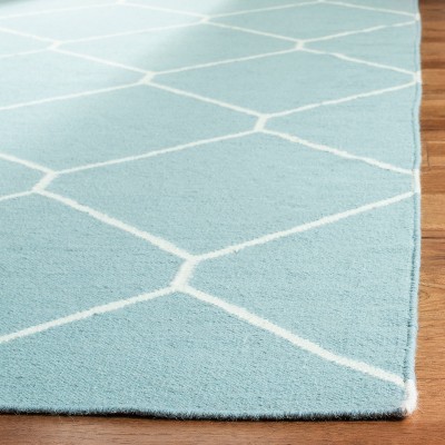 Light Blue and Ivory Geometric Wool Area Rug, 3' x 5'