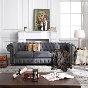 88.5" Faux Leather Round Arm Chesterfield Sofa with Bronze Nailhead Trim - 1 of 4