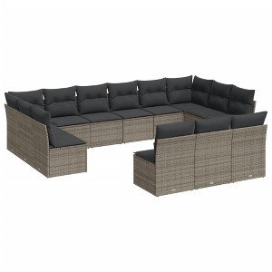 vidaXL Garden Sofa Set Grey PE rattan, powder-coated steel, 100% polyester - 1 of 4