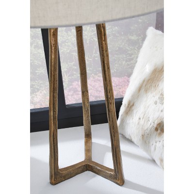 Antique Brass Finish Metal Table Lamp with Drum Shade