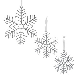 Glittered Wire Snowflake Christmas Ornament – 16.25"H Silver Holiday Hanging (Set of 12) by Melrose - 1 of 4