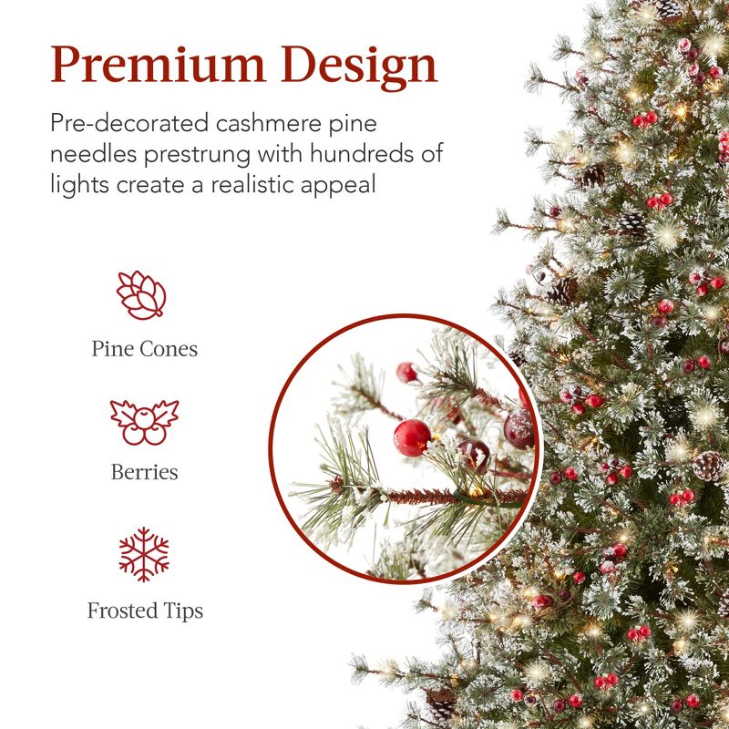 Best Choice Products Pre-Lit Semi-Flocked Cashmere Pine Christmas Tree w/ 2-in-1 LED Lights, 4 of 9
