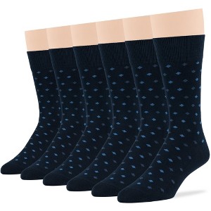 Men's Dress Socks Cotton - 6 pack- Seamless - Argyle, Dot, Striped - Shoe Size 9-12 L - Black, Brown | 7BIGSTARS KINGDOM - 1 of 4