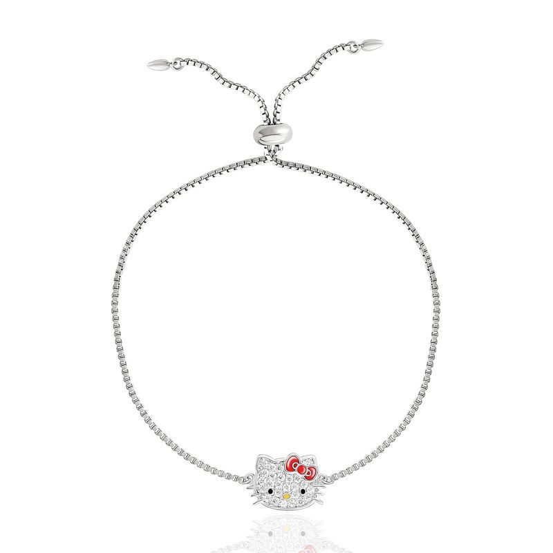 Sanrio Hello Kitty Officially Licensed Authentic Silver or Gold Plated Pave Hello Kitty Face Lariat Bracelet, 1 of 5