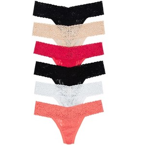 Felina Stretchy Lace Low Rise Thong - Sexy Underwear for Women, Thongs for Women, Seamless Panties for Women (6-Pack) - 1 of 3