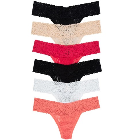 Felina Women's Stretchy Lace Low Rise Thong - Seamless Panties (6-pack)  (pop Of Red, S/m) : Target