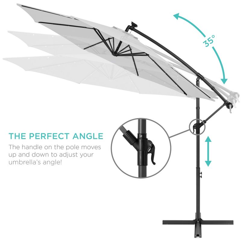 Best Choice Products 10ft Solar LED Offset Hanging Outdoor Market Patio Umbrella w/ Adjustable Tilt, 5 of 9