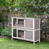 PawHut Indoor or Outdoor Rabbit Hutch with Quick on-the-Go Feeding, Wood Rabbit Cage, Medium Rabbit Hutch, 4 Door, No Leak Tray, Gray Brown - 3 of 4