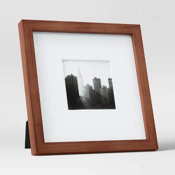 8.89" x 8.89" Matted to 4" x 4" Table Top Mid-Tone Wood Picture Frame Art Brown - Project 62™