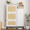 Shoe Storage Cabinet with 3 Flip Drawers, Rattan Hidden Freestanding Organizer with Adjustable Shelves - 3 of 4