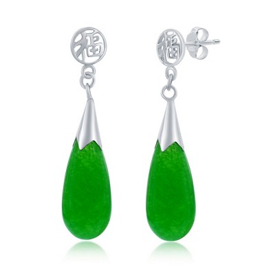 Bella Silver Sterling Silver Jade Teardrop-Shaped Dangle Earrings - Green