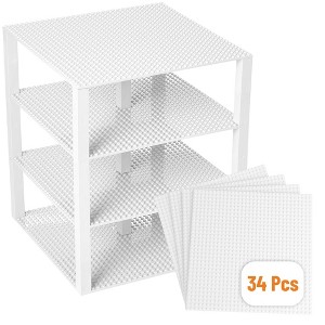 Strictly Briks Classic Stackable Baseplates, Building Bricks For Towers, Shelves, White, 4 Base Plates & 30 Stackers, 10x10 Inches - 1 of 4