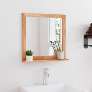 vidaXL Wall Mirror, 21.7x21.7 inches, Dense Solid Wood Walnut Frame, Minimalistic Design, Ideal for Small Spaces, Clear Reflection Vanity Mirror - 1 of 4