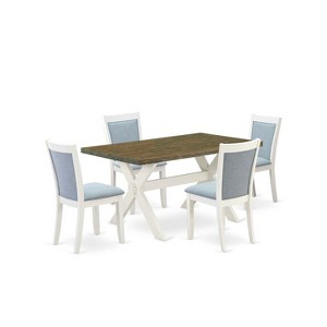 HomeStock 5-Piece Wire Brushed Linen White Finish Solid Wood Top Dining Table with 4-Upholstered Chairs - 1 of 4