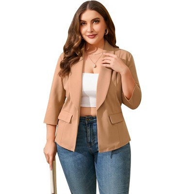 Clearlove Casual Blazer for Plus Size Women Office Business 3/4 Sleeve Open Front Cardigans Jacket Work Suit with Pockets