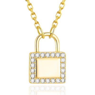 Molenia 14K Gold Lock Necklace for Women 925 Sterling Silver Padlock Pendant Chain Necklace Cubic Zirconia Mother‘s Day Birthday Gifts for Women