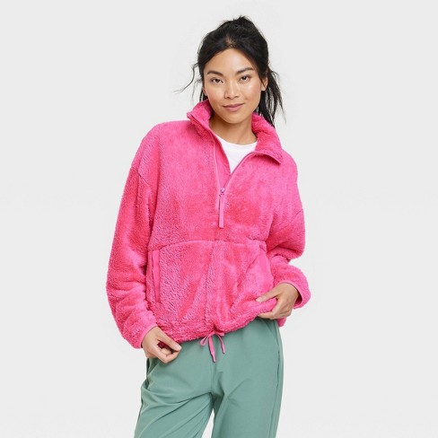 Women\'s High Pile Pull Motion™ Zip L Over All In Target Pink Fleece Vibrant - : 1/2
