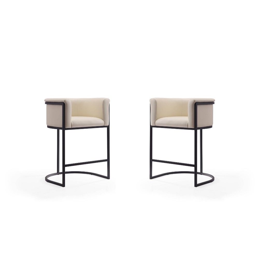 Set of 2 Cosmopolitan Metal Counter Height Barstools with Footrest & Curved Back - Manhattan Comfort