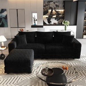 82.7'' Plush Corduroy L-Shaped Sectional Sofas with 1 Movable Ottoman, Deep Seat and Convertible Lounge Chair - 1 of 4