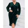 Women's Plus Size Velvet Dress V Neck Long Sleeve Bodycon Ruched Wrap Dress Casual Party Cocktail Dresses - 2 of 4
