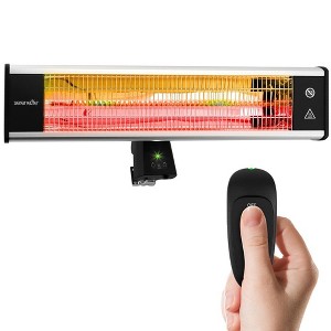 SereneLife 1500W Wall-Mounted Patio Heater with Remote, Electric Infrared Outdoor Space Heater 26"x8" Black SLOHT28, 1 Count - 1 of 4