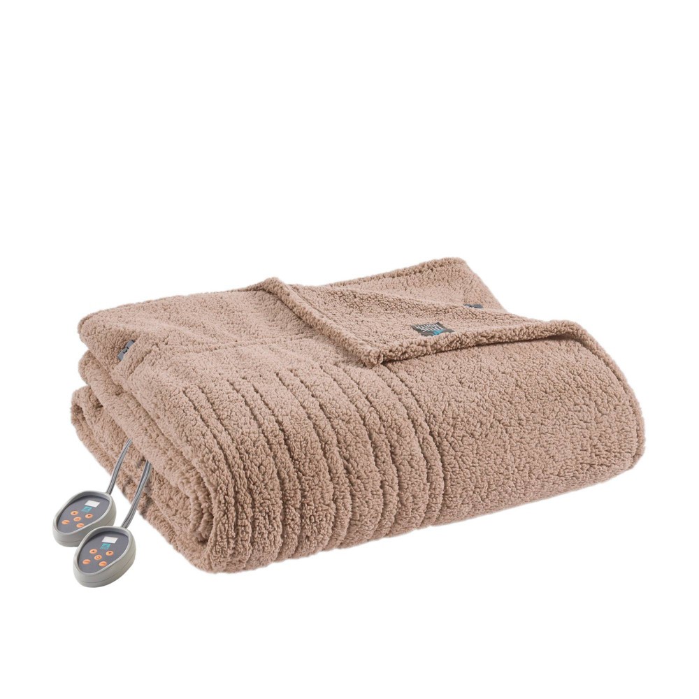 Twin Faux Shearling Electric Blanket Brown: True North by Sleep Philosophy, Machine Washable, 5-Year Warranty