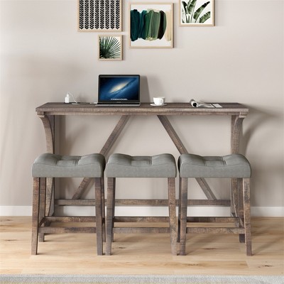 Bar Table Set With Power Socket, Bar Table And Chair Set, 4 Piece Dining Table Set, Industrial Breakfast Table Set