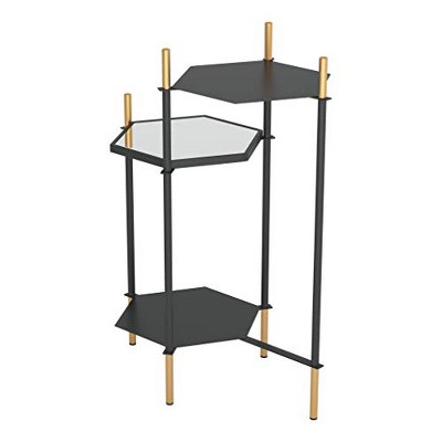 William Black and Gold Hexagonal Metal and Glass Accent Table