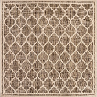 Square Geometric Gray Trellis Flatweave Indoor/Outdoor Rug
