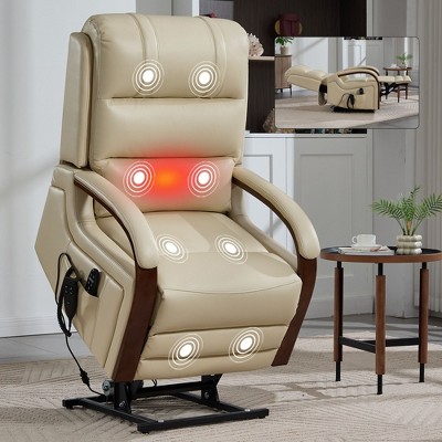 PAGED Power Lift Recliner Chair, Heating Massage Chair with Wood Armrests and Side Pocket, Chenille Accent Chair for Bedroom, Living Room
