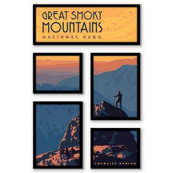 Americanflat Great Smoky Mountains National Park Charlies Bunion 5 Piece Grid Wall Art Room Decor Set - landscape Vintage Modern Home Decor Wall Prints