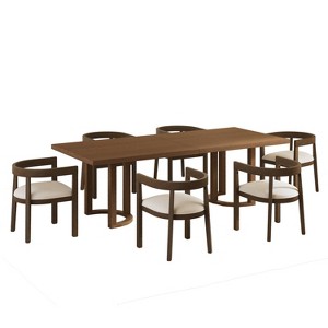 Christopher Knight Home Tyler Modern 7pc Rubberwood Upholstered Dining Set Beige/Walnut - 1 of 4