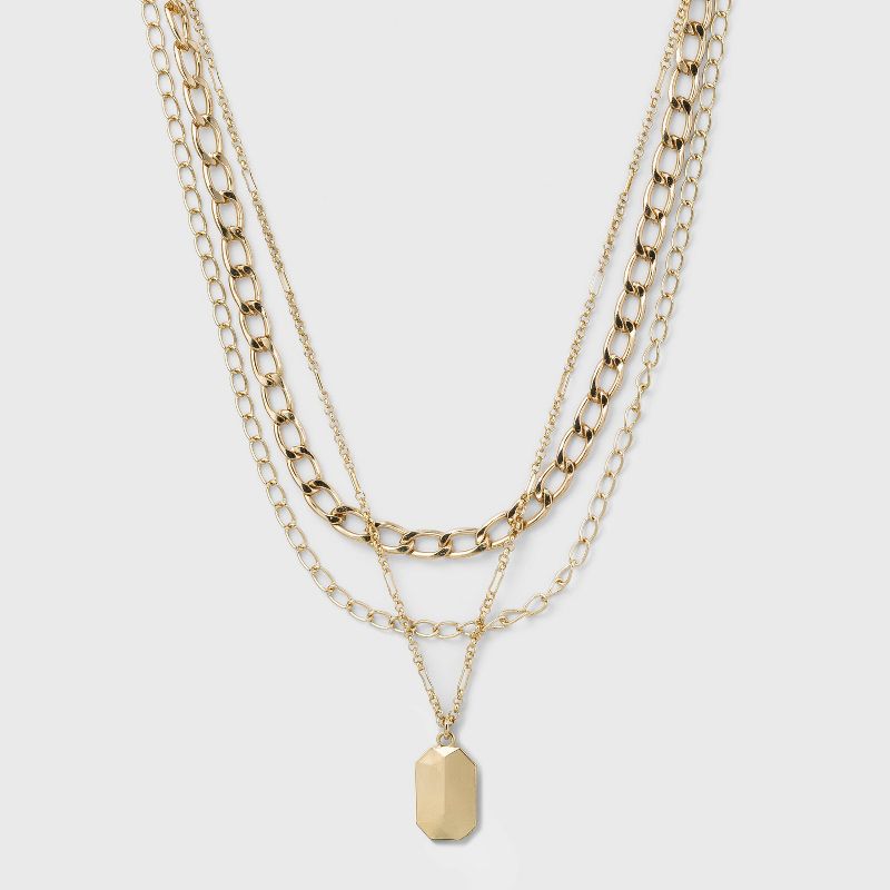 3 Row Chunky Chain Necklace - A New Day™ Gold: Statement Jewelry, Lobster Claw Clasp, Iron Material