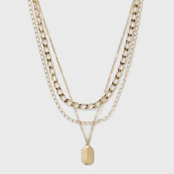3 Row Chunky Chain Necklace - A New Day™ Gold
