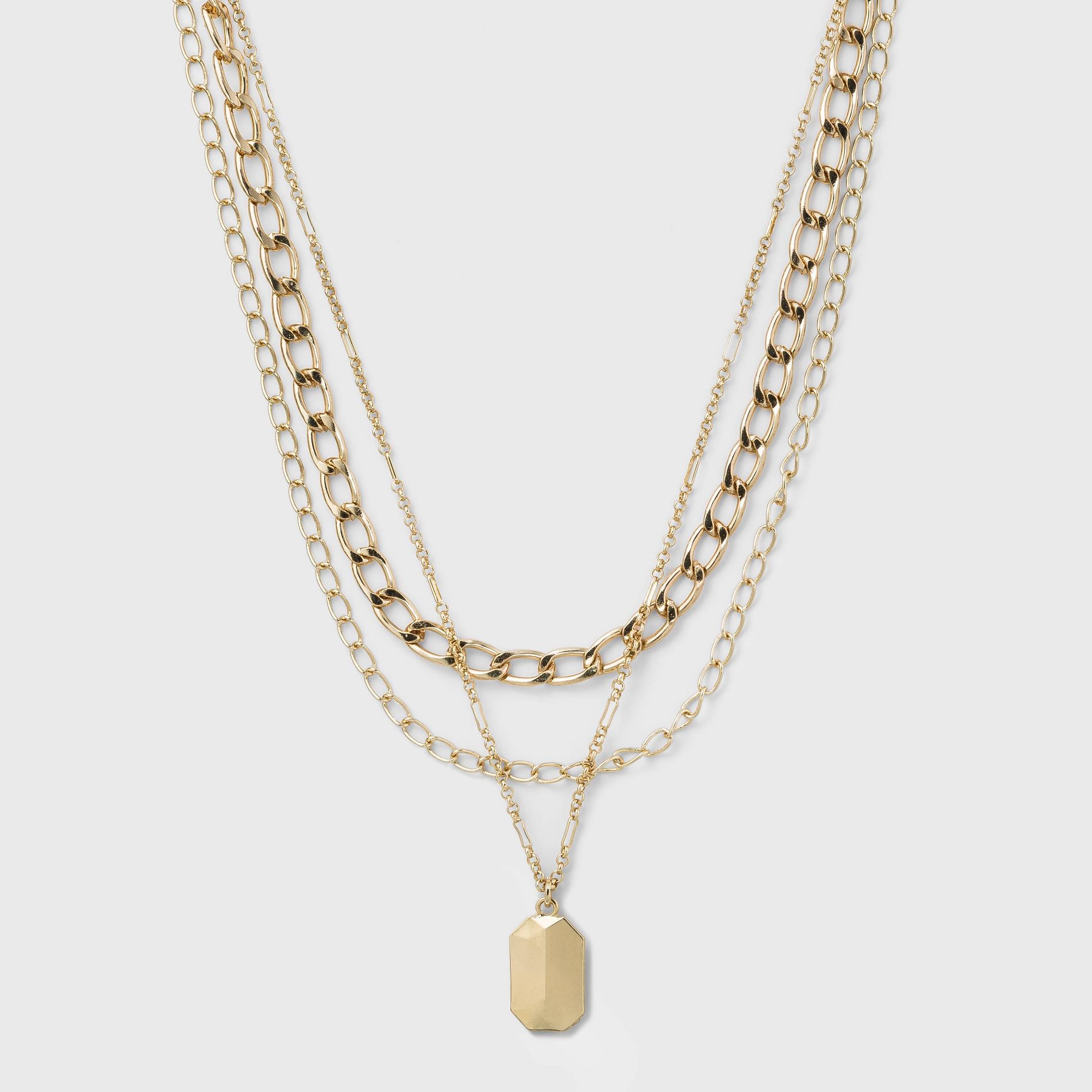 3 Row Chunky Chain Necklace - A New Day™ Gold: Statement Jewelry, Lobster Claw Clasp, Iron Material