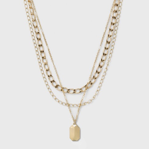 3 Row Chunky Chain Necklace - A New Day™ Gold - image 1 of 3