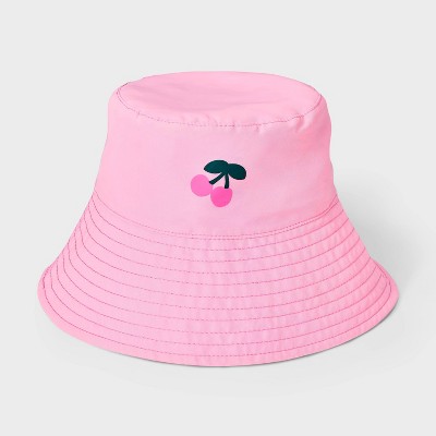 Girls' Cherries Reversible Bucket Hat - Cat & Jack™️ Pink: UPF 50+, Lightweight, Kids Woven Hat