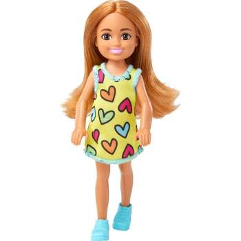 Barbie Chelsea Small Doll Wearing Removable Heart-Print Dress with Brunette Hair & Brown Eyes